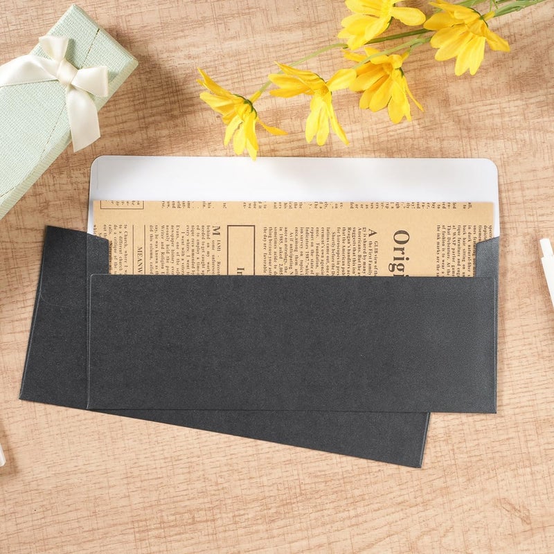 Wishop 50 Pack Shiny #10 Business Envelopes Self Seal Standard Envelopes with Gold Stickers for Office Checks, Business Cards, Letter Mailing Invoices, 4.13 x 9.49 Inches (Black) - Image 5